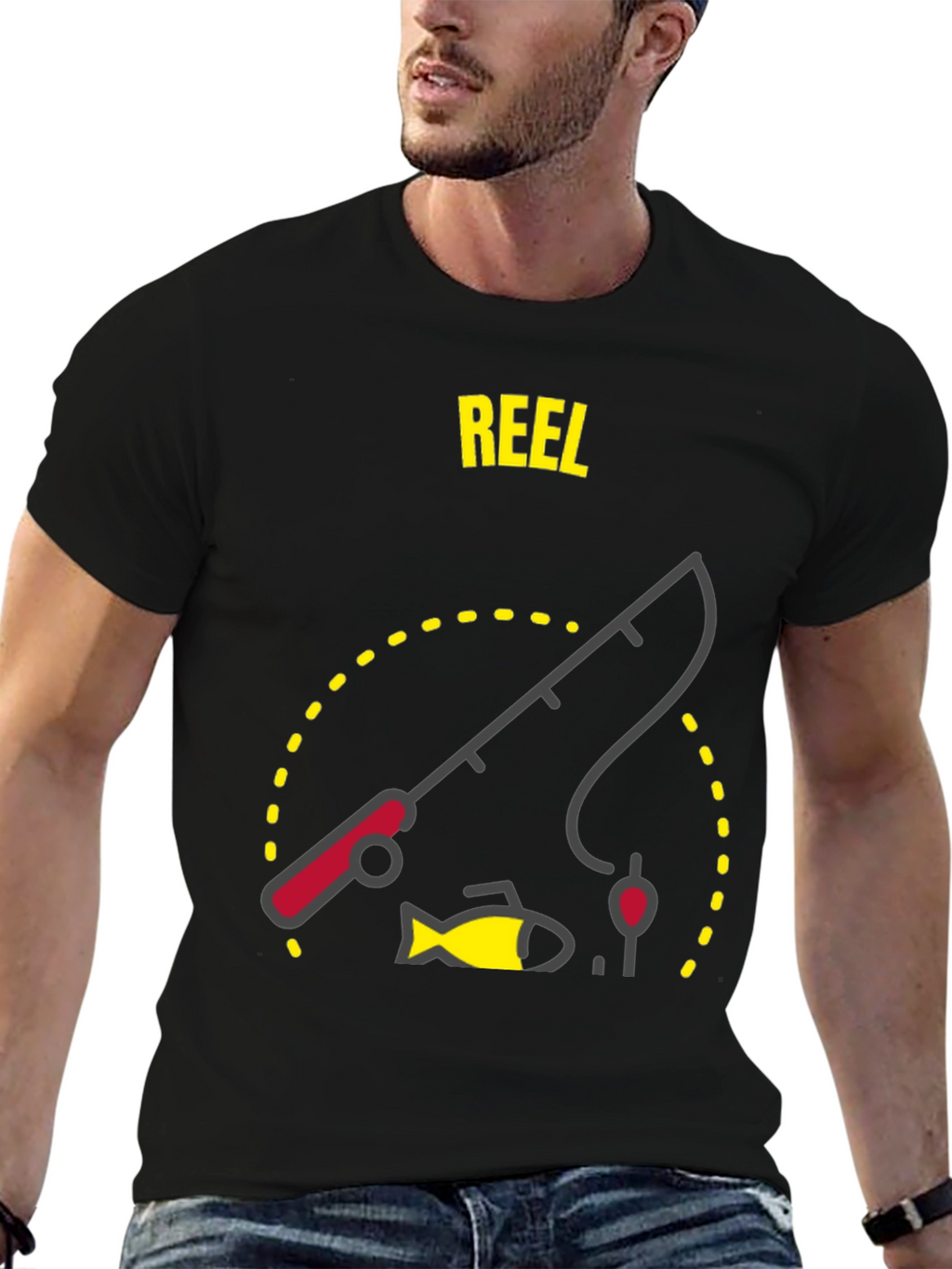 Reel Fishing T-Shirt - Black Graphic Tee