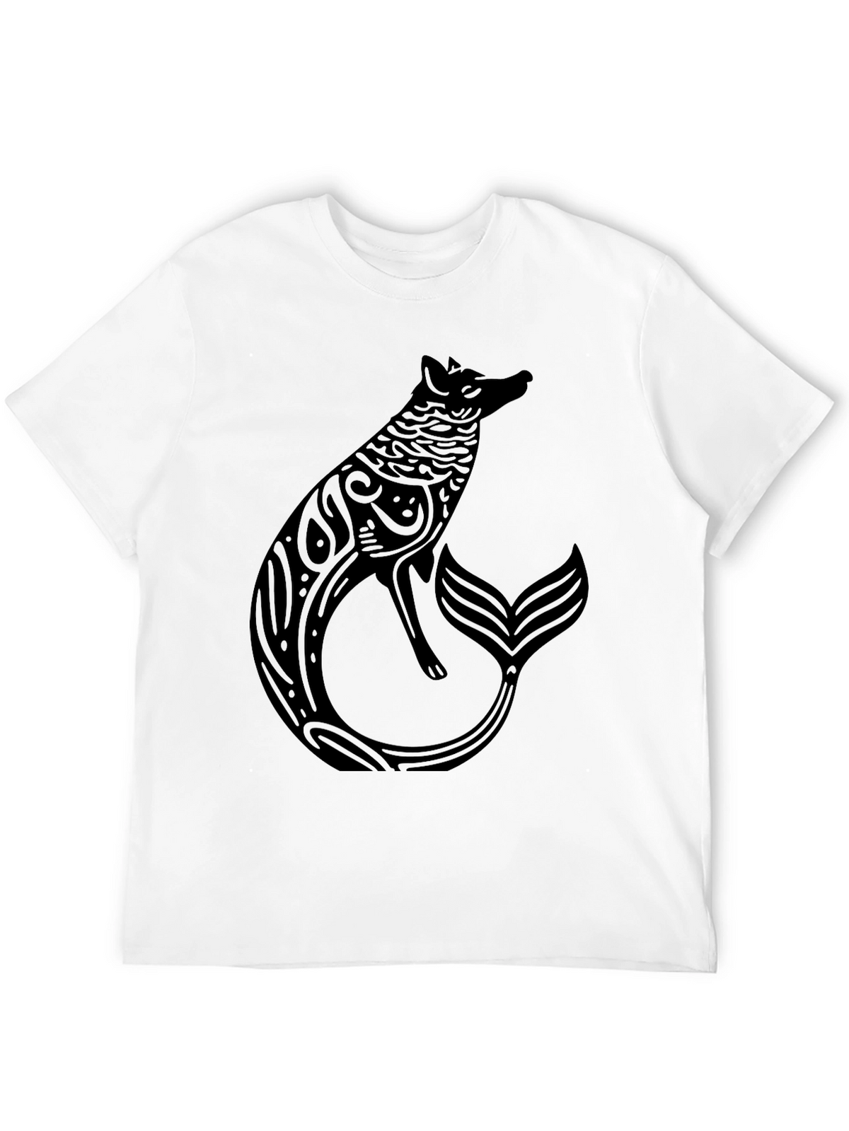 Mystical Fox Mermaid Mens Black T-Shirt