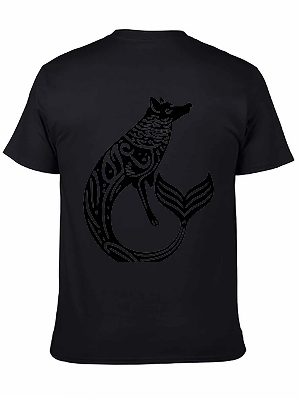 Mystical Fox Mermaid Mens Black T-Shirt