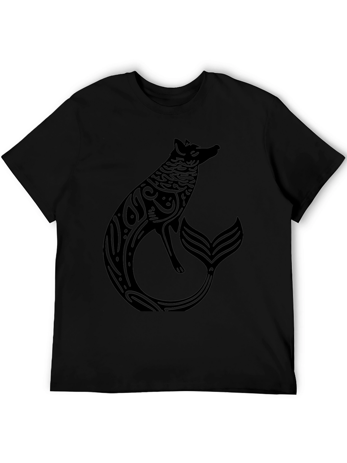 Mystical Fox Mermaid Mens Black T-Shirt