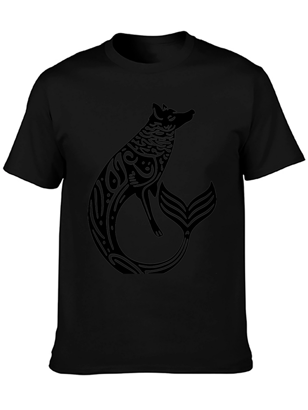 Mystical Fox Mermaid Mens Black T-Shirt