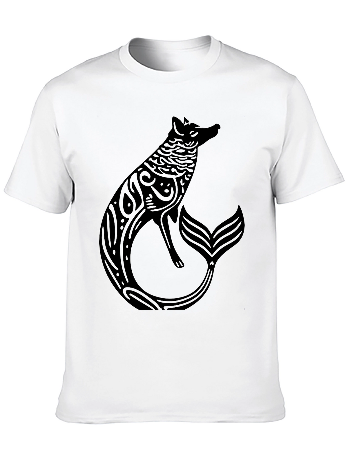 Mystical Fox Mermaid Mens Black T-Shirt
