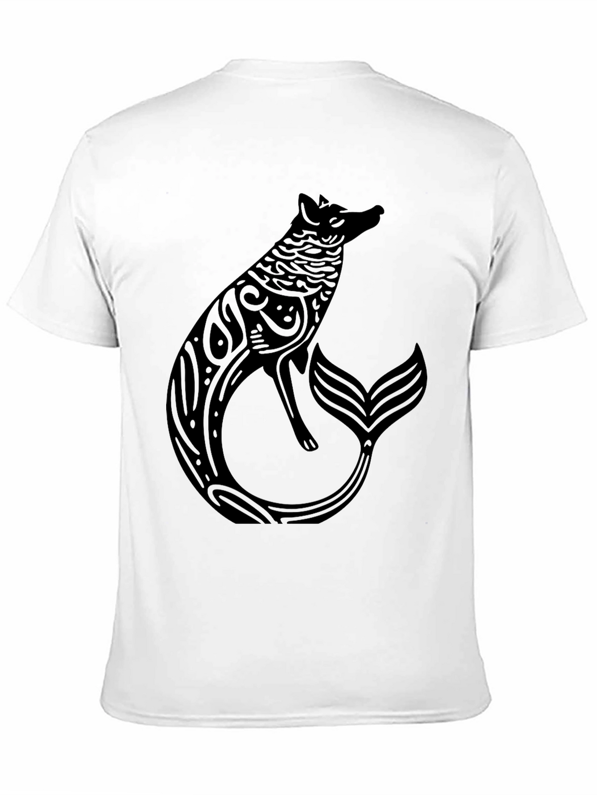 Mystical Fox Mermaid Mens Black T-Shirt