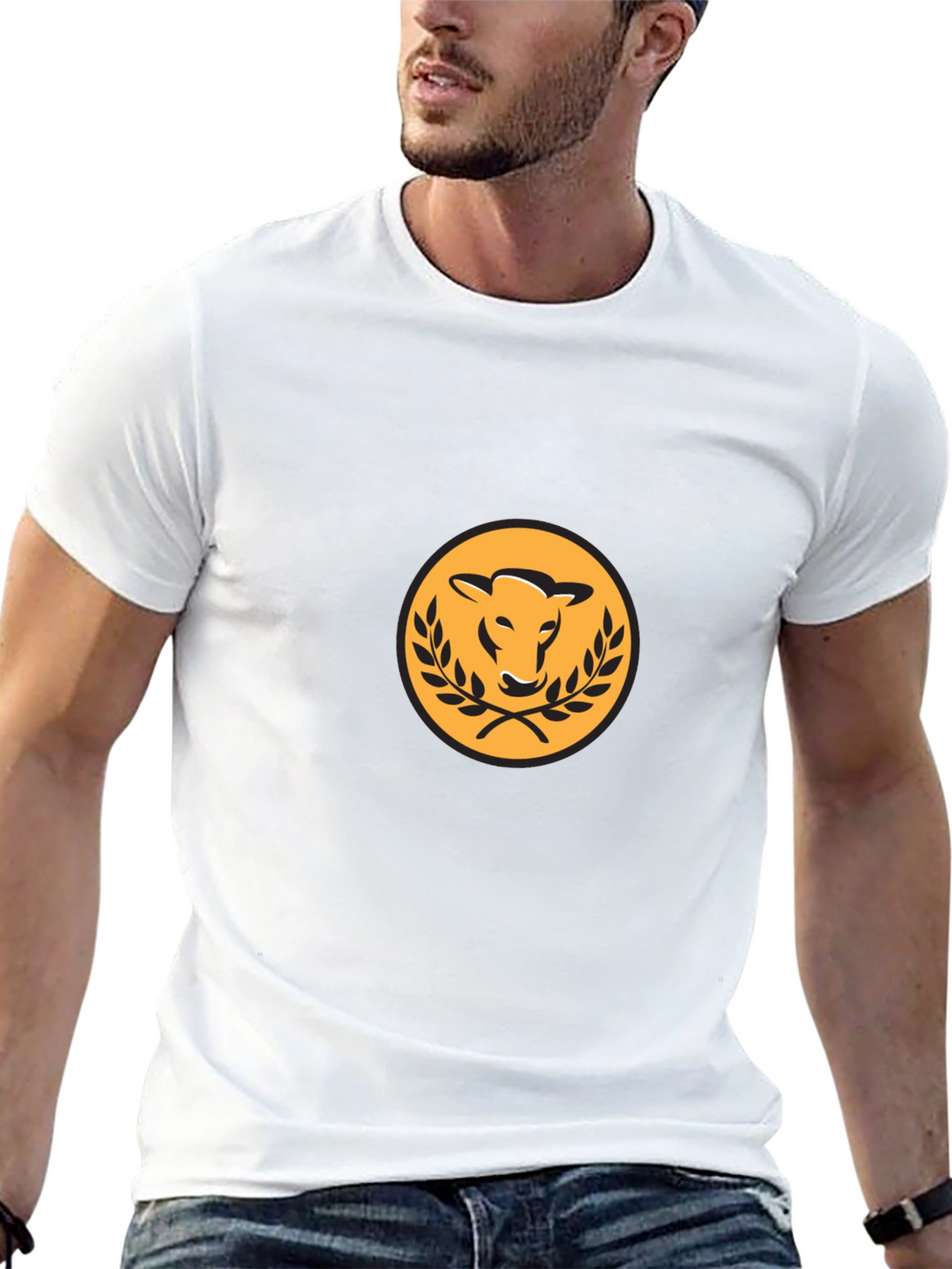 Cow Logo T-Shirt - Black Tee with Gold Design