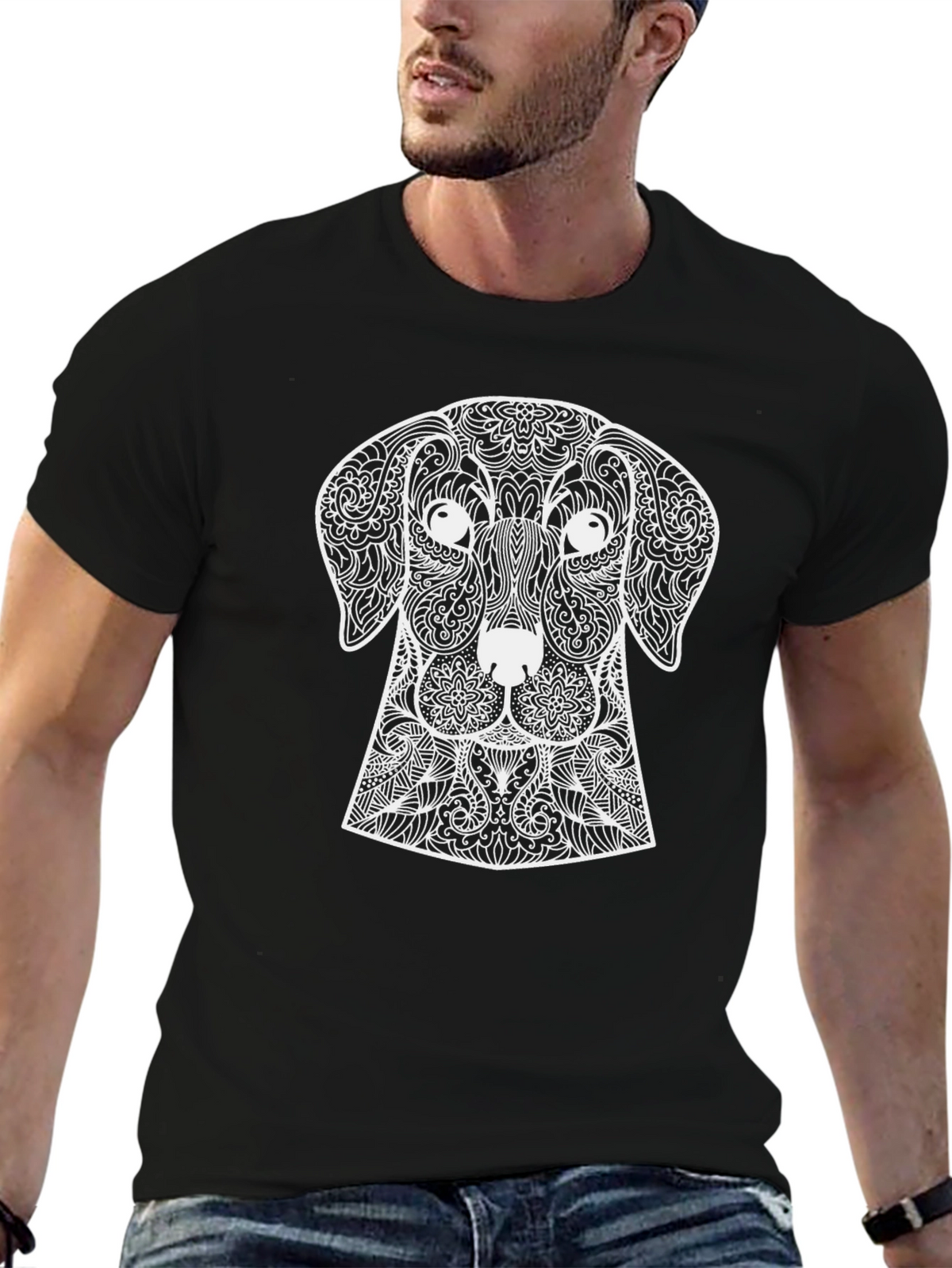 Dog Mandala Graphic Tee - Black