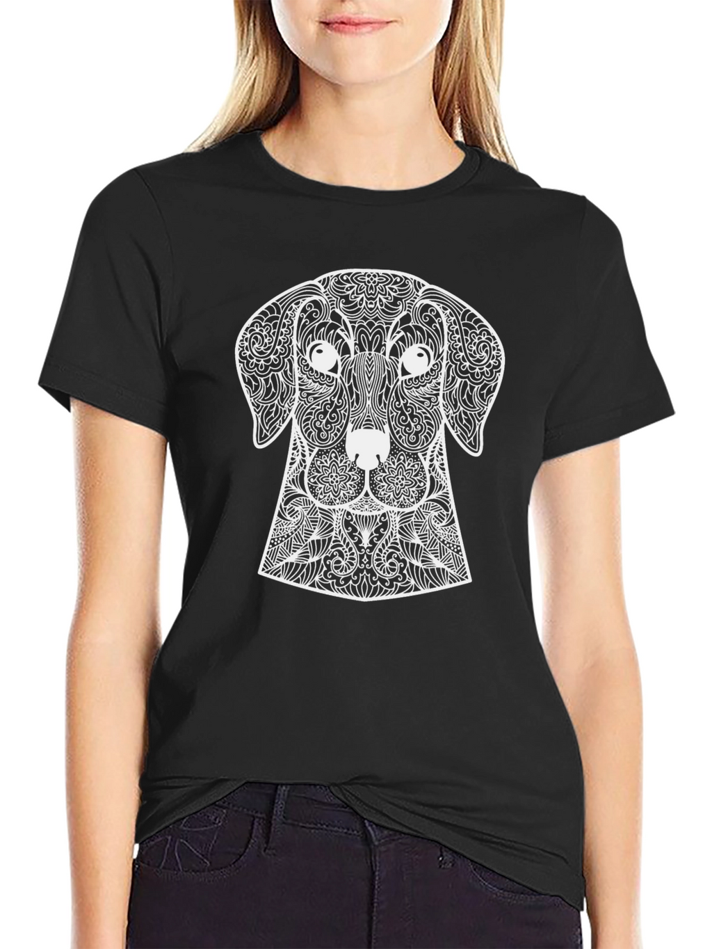 Dog Mandala Graphic Tee - Black