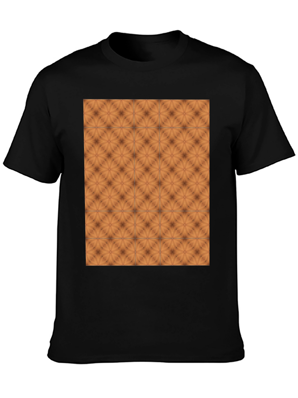 Geometric Tile Print Black Crew Neck Tee
