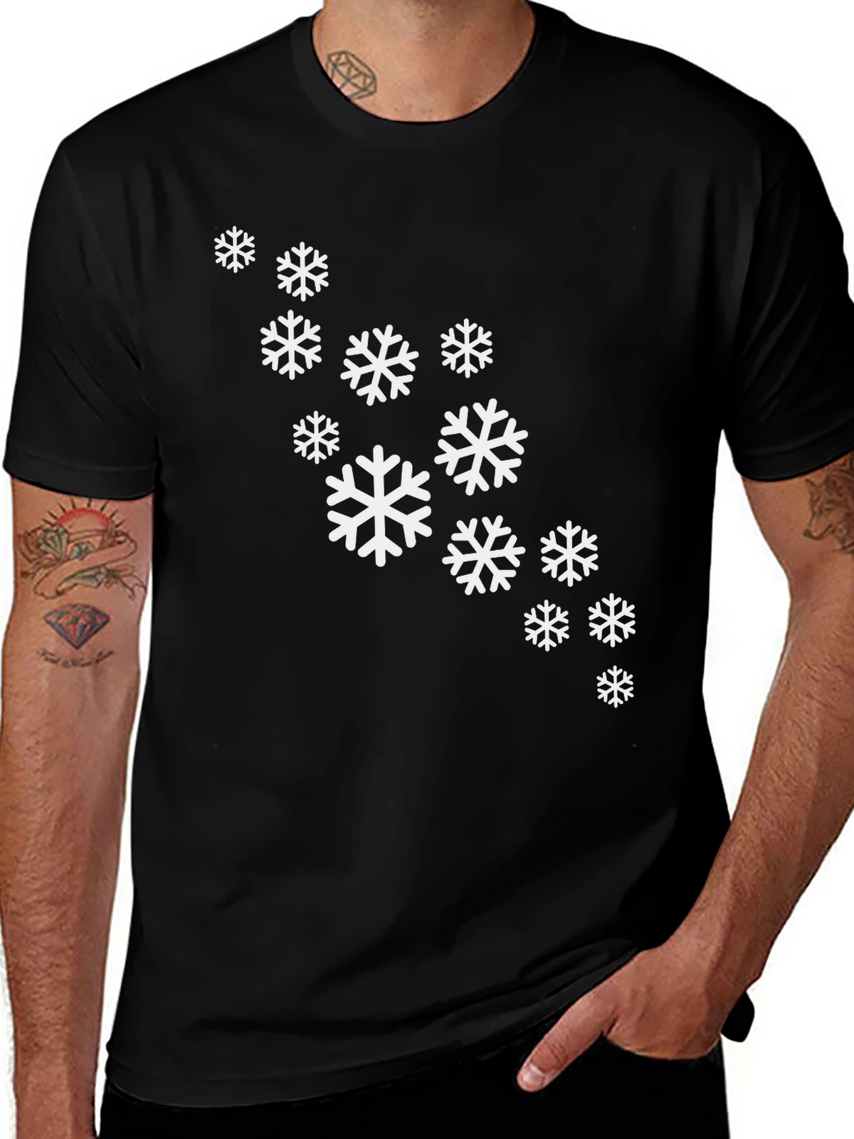 Snowflake Pattern Black T-Shirt