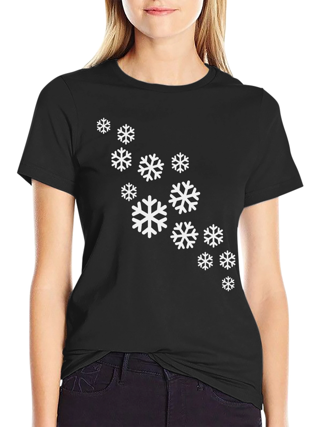 Snowflake Pattern Black T-Shirt