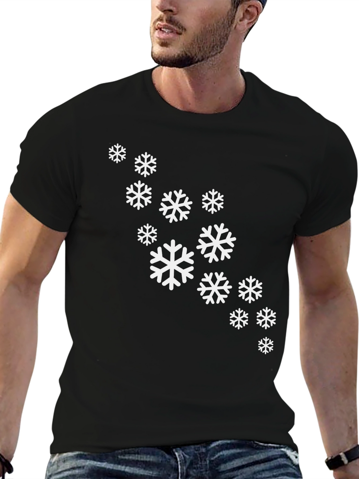 Snowflake Pattern Black T-Shirt