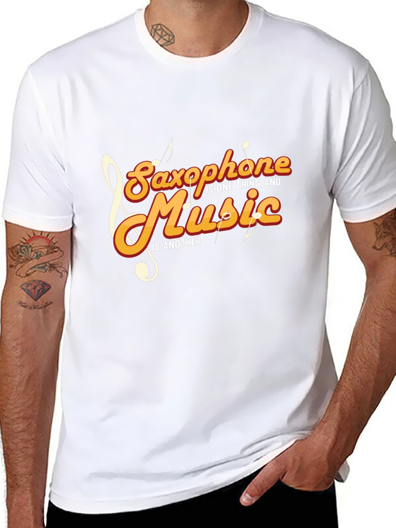 Saxophone and Music Graphic T-Shirt - Stylish Black Tee