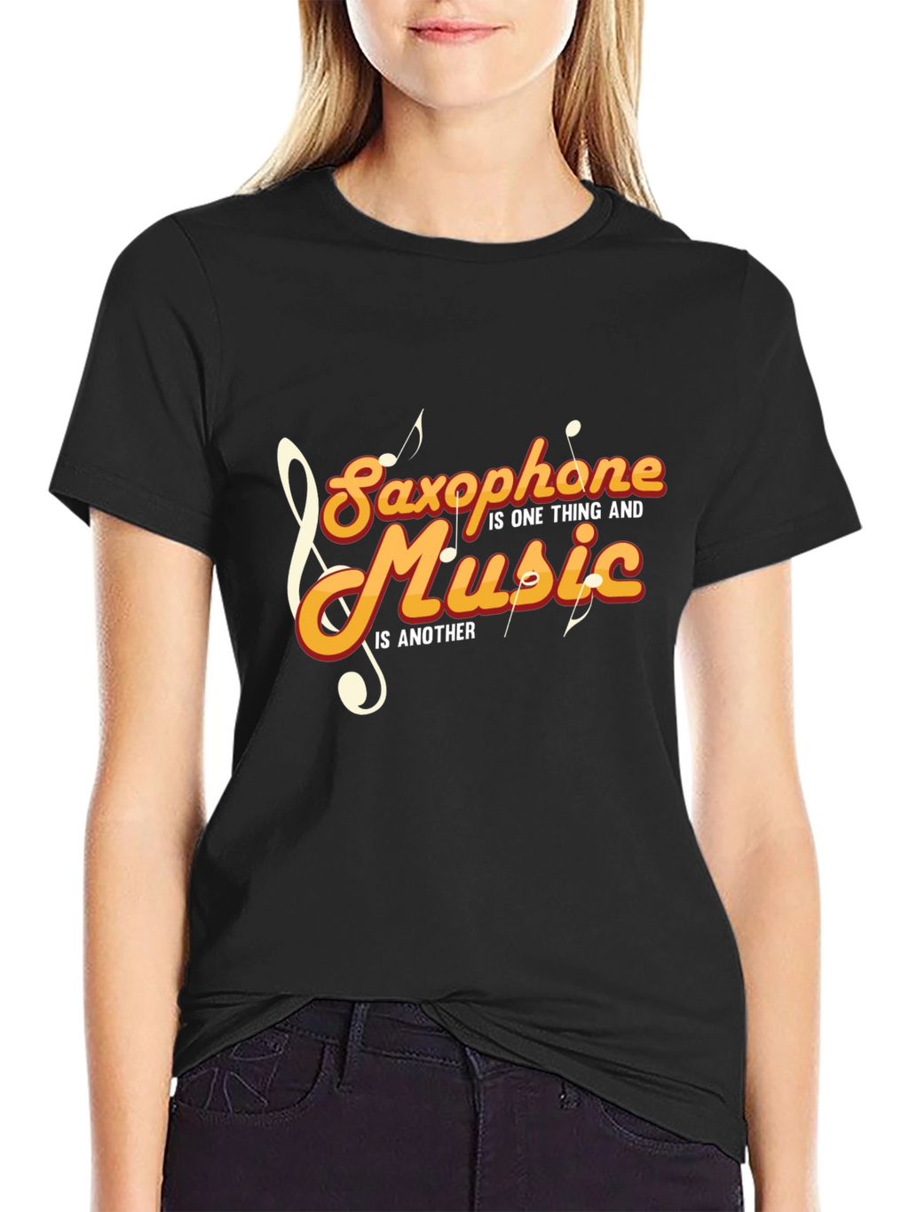 Saxophone and Music Graphic T-Shirt - Stylish Black Tee