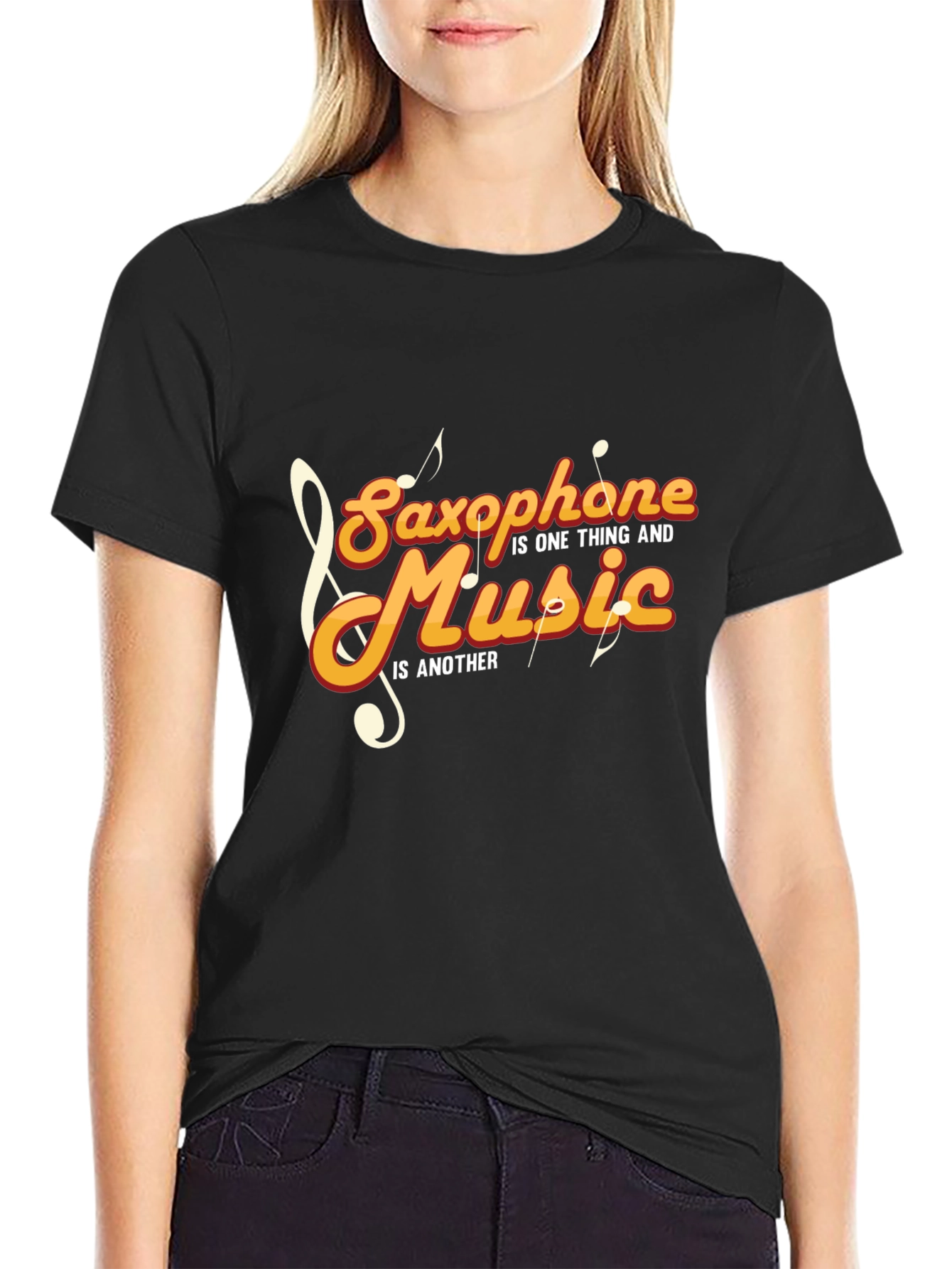 Saxophone and Music Graphic T-Shirt - Stylish Black Tee