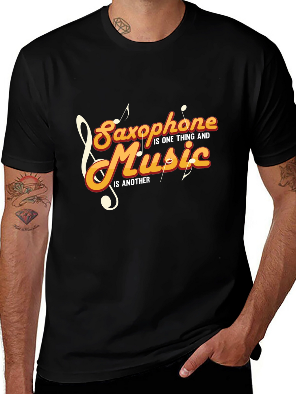 Saxophone and Music Graphic T-Shirt - Stylish Black Tee