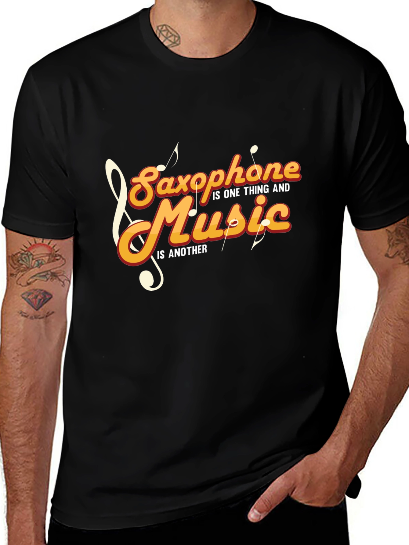 Saxophone and Music Graphic T-Shirt - Stylish Black Tee