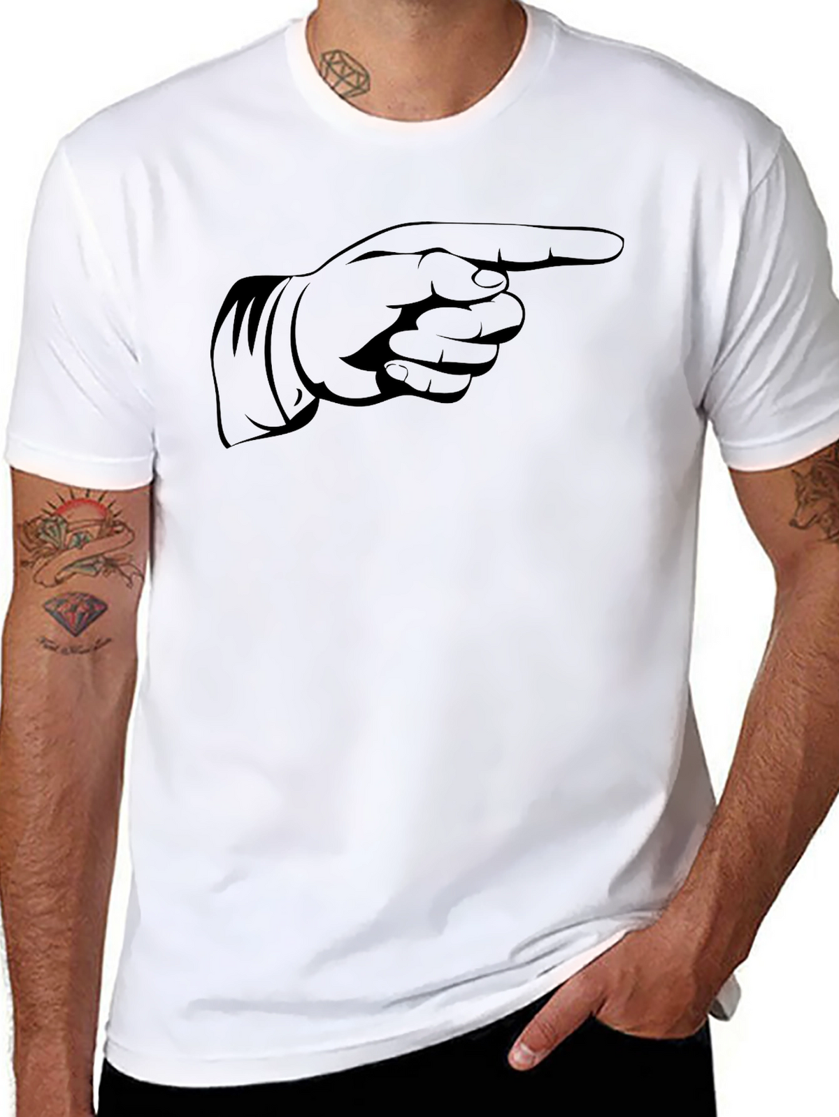 Pointing Hand Graphic Tee - Black Cotton T-Shirt