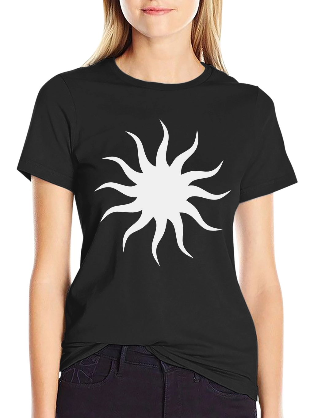 Black Tee with White Sunburst Design