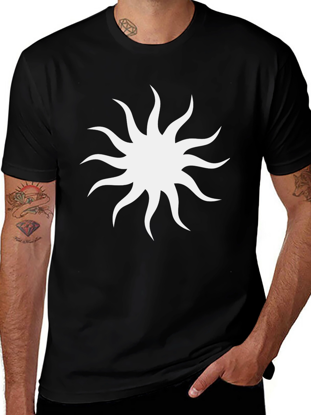 Black Tee with White Sunburst Design