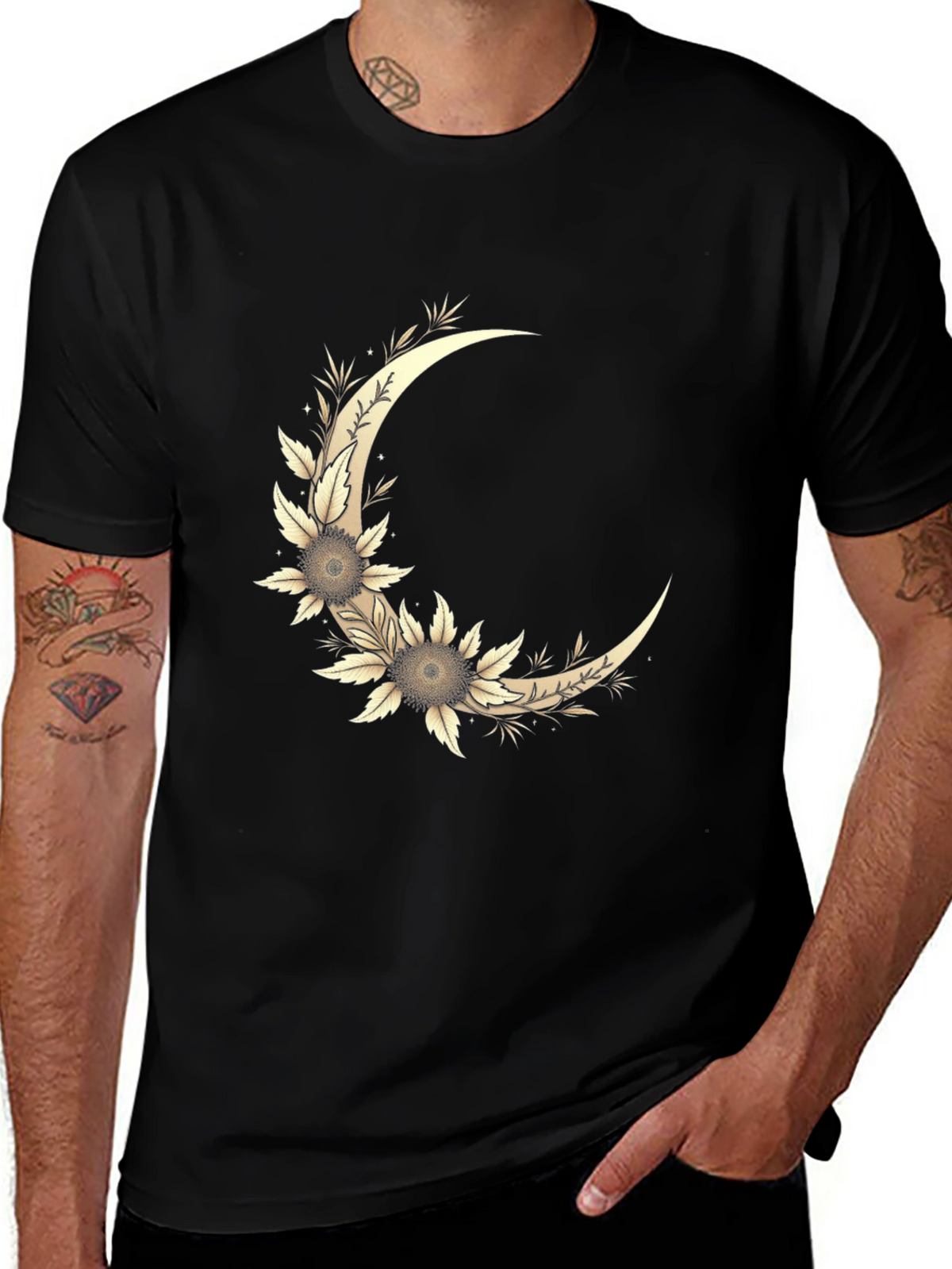 Floral Crescent Moon Graphic T-Shirt