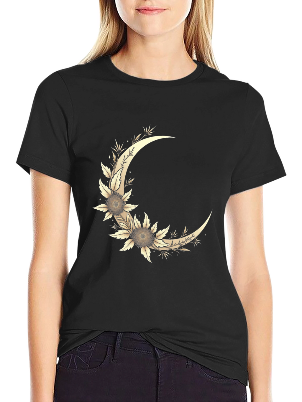 Floral Crescent Moon Graphic T-Shirt