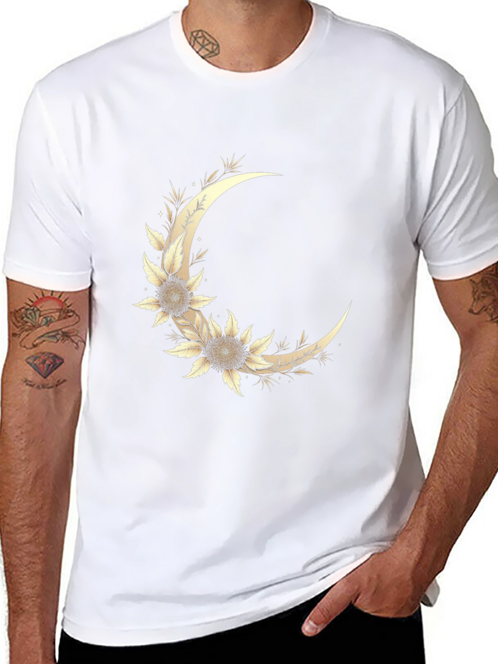 Floral Crescent Moon Graphic T-Shirt