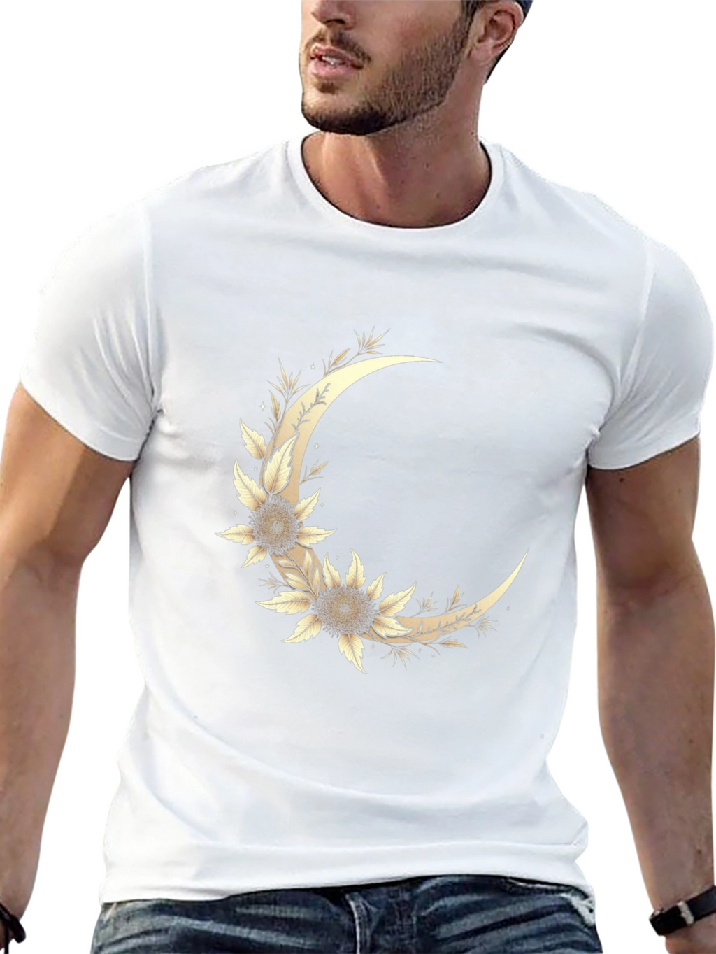 Floral Crescent Moon Graphic T-Shirt