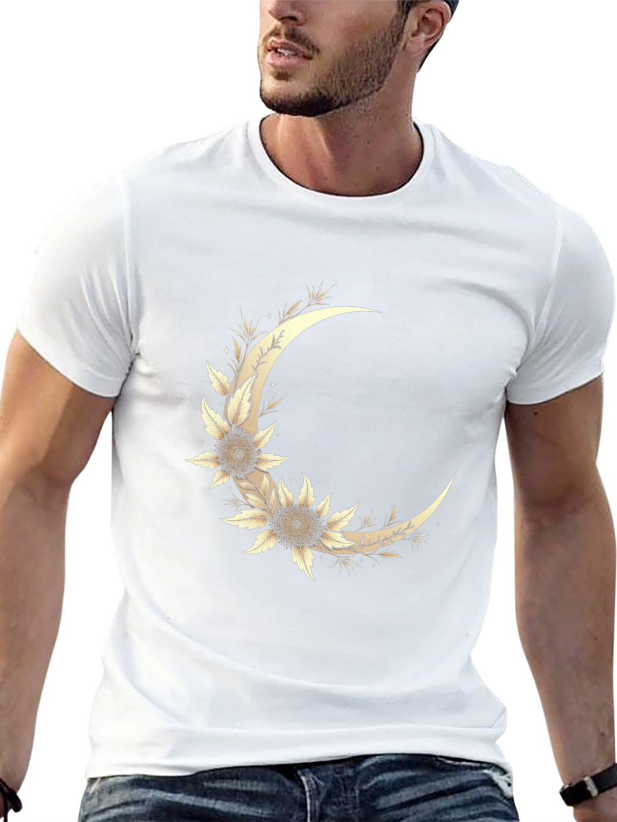 Floral Crescent Moon Graphic T-Shirt