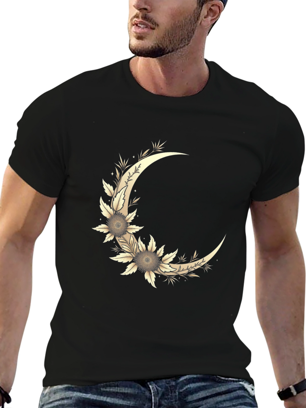 Floral Crescent Moon Graphic T-Shirt