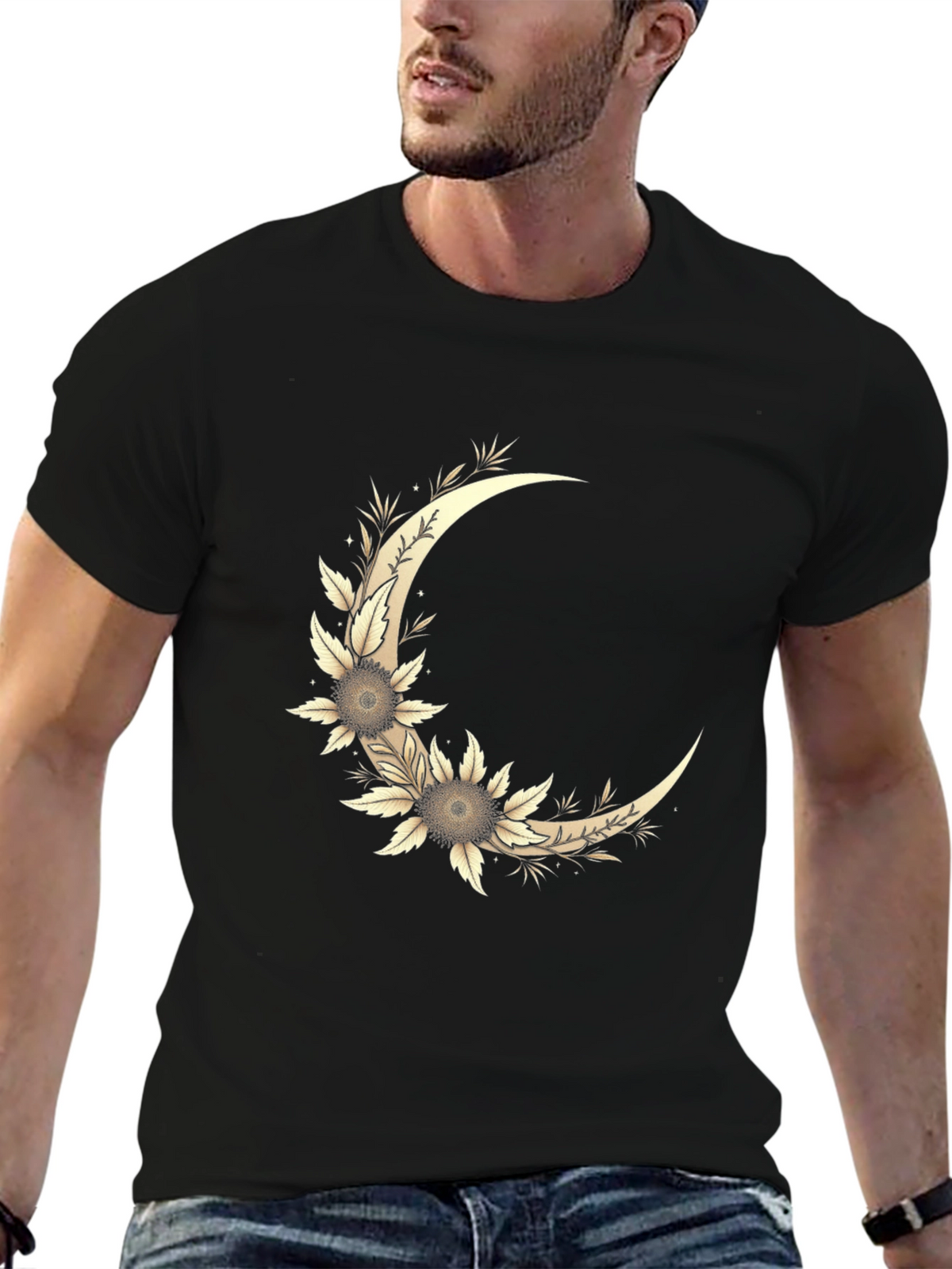 Floral Crescent Moon Graphic T-Shirt