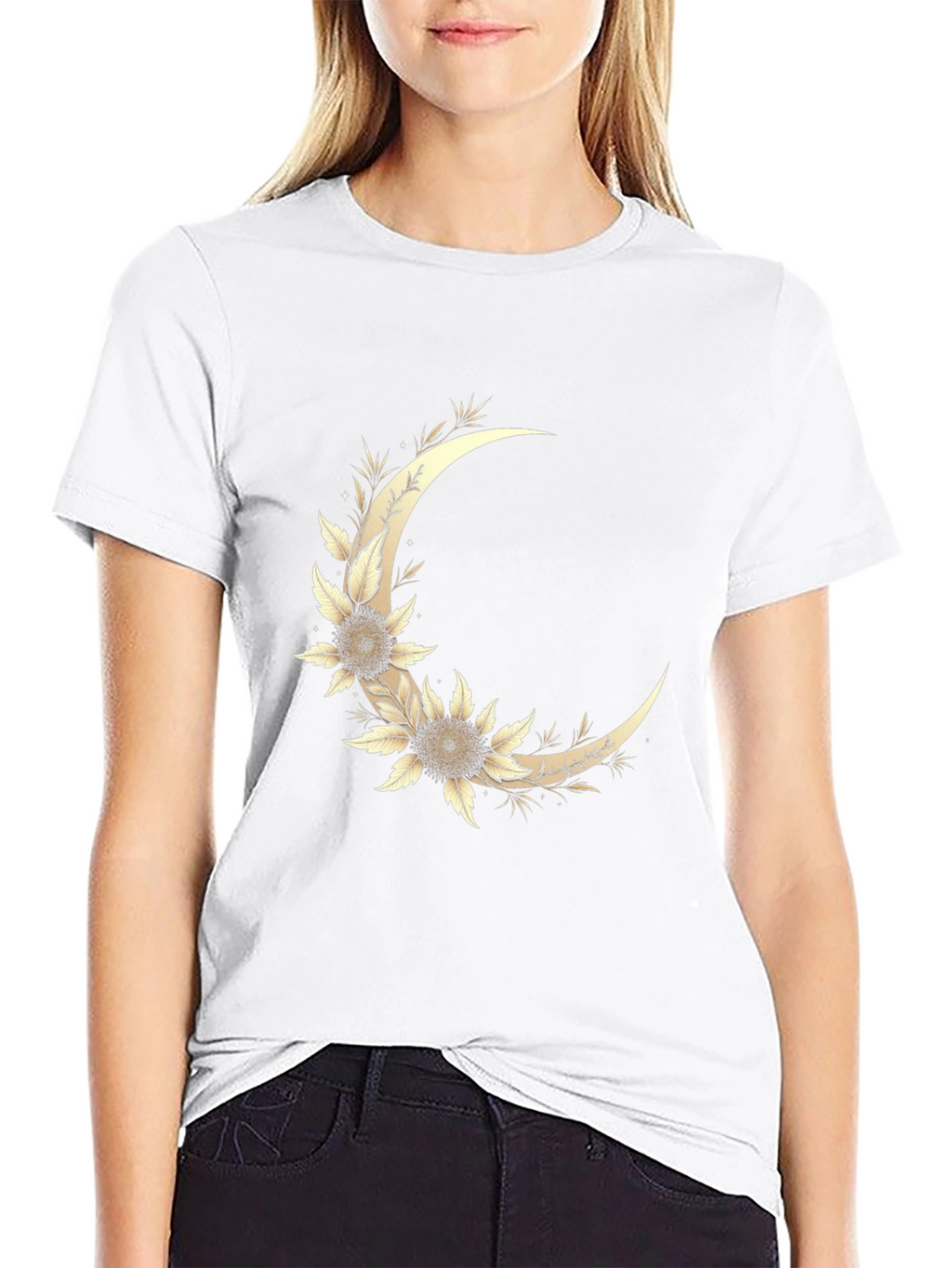 Floral Crescent Moon Graphic T-Shirt