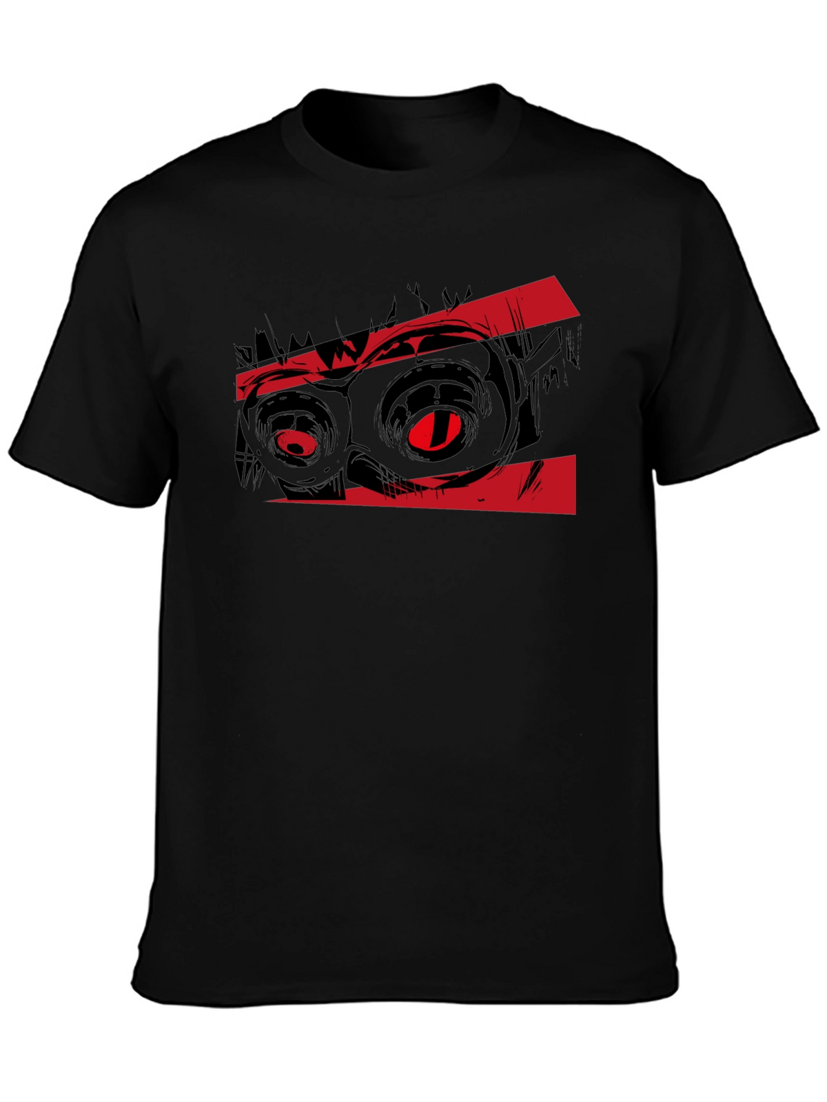 Graphic Black T-Shirt with Red Monster Eyes Design