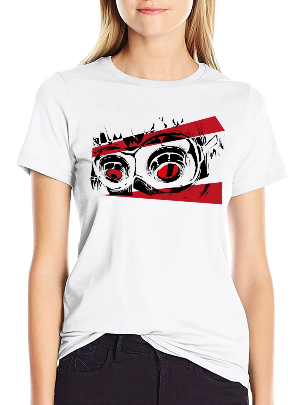 Graphic Black T-Shirt with Red Monster Eyes Design