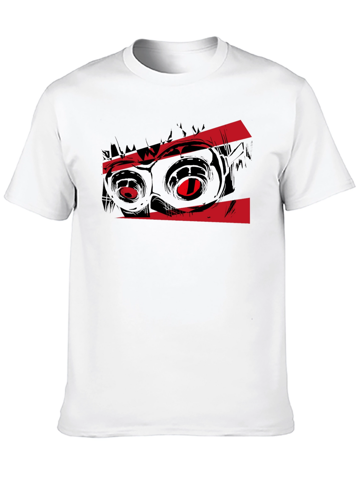 Graphic Black T-Shirt with Red Monster Eyes Design