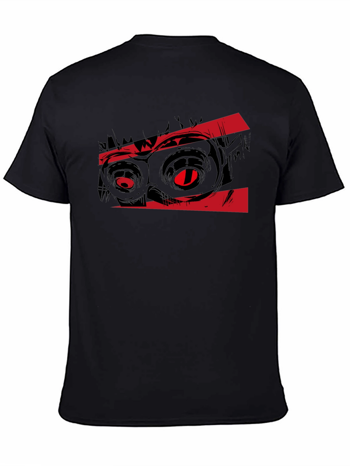 Graphic Black T-Shirt with Red Monster Eyes Design