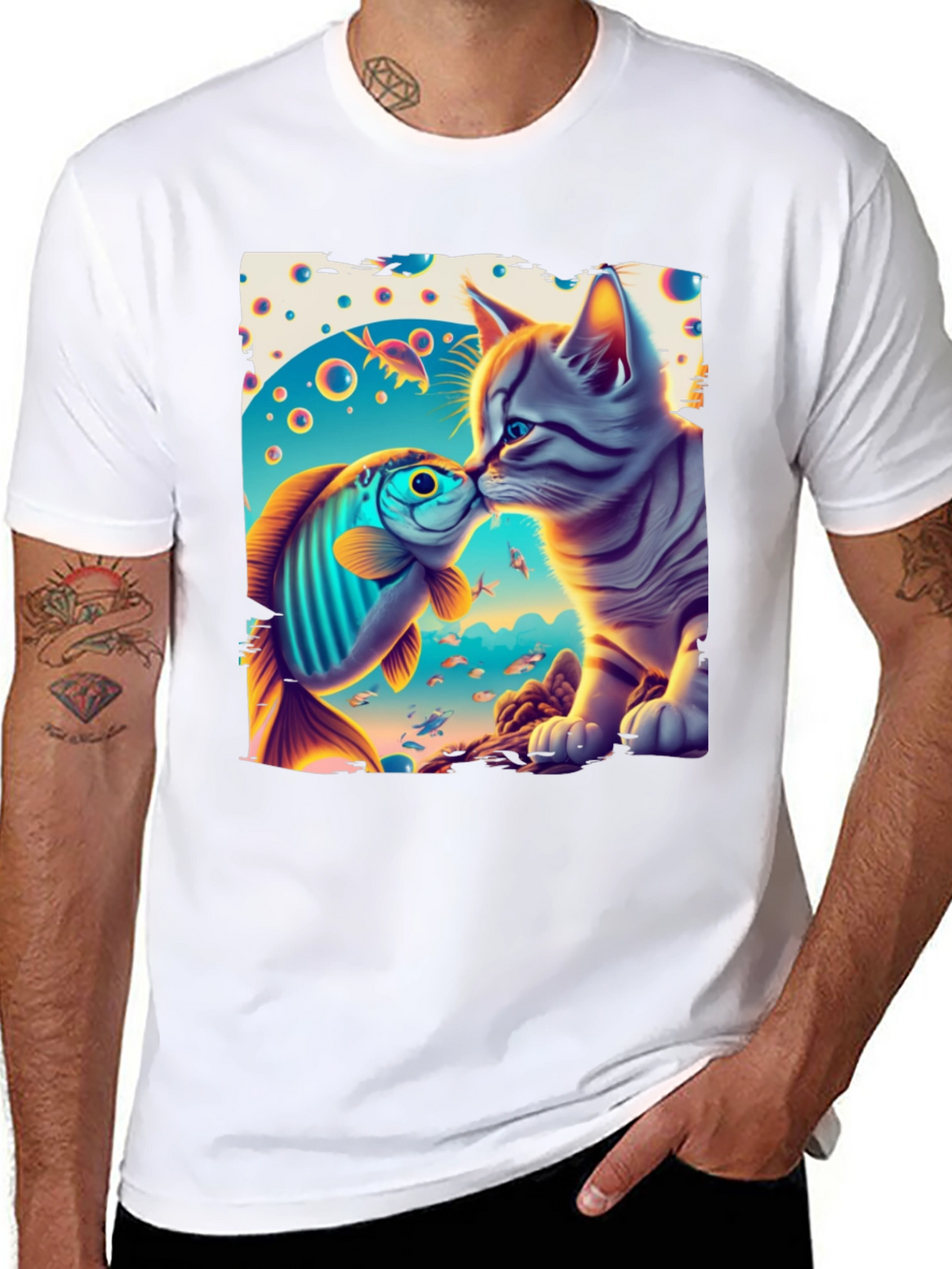Cat and Fish Graphic Tee