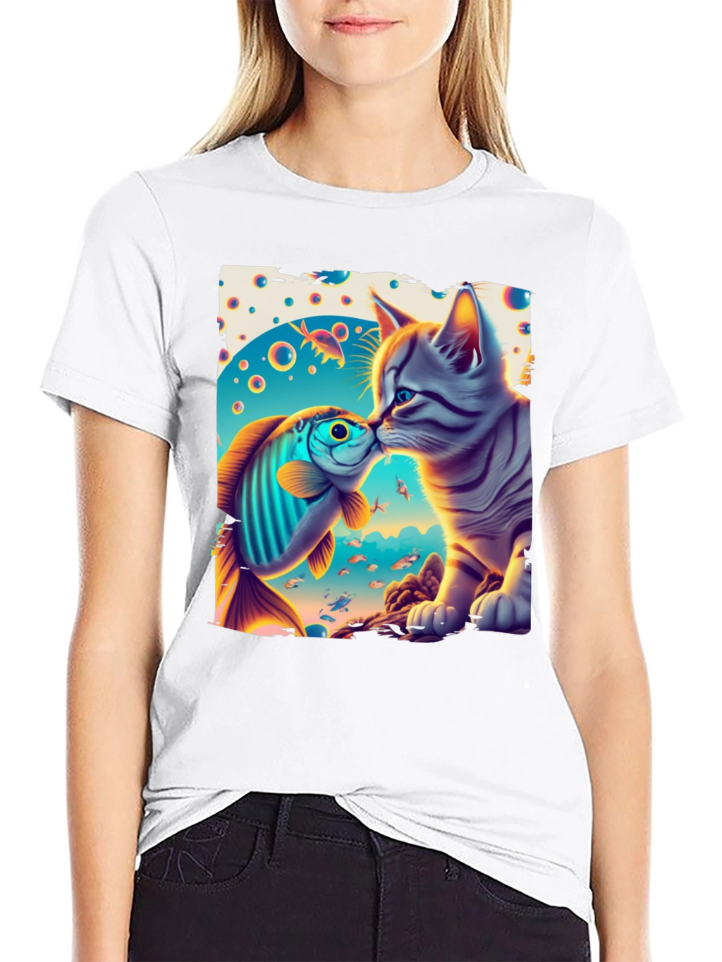 Cat and Fish Graphic Tee