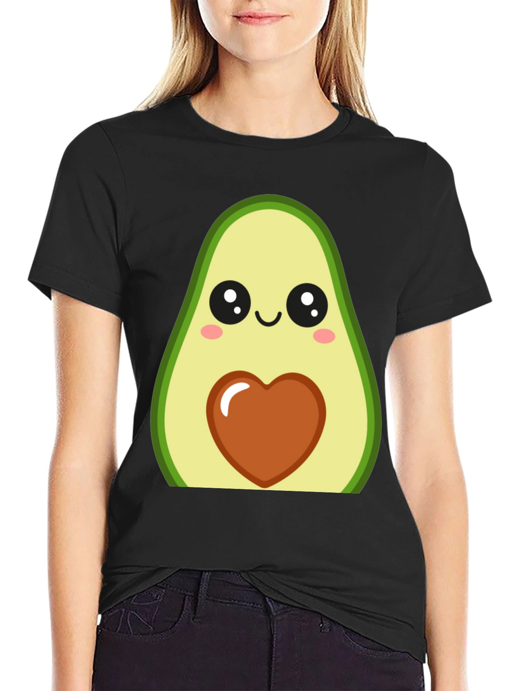 Cute Avocado Heart Graphic Black T-Shirt