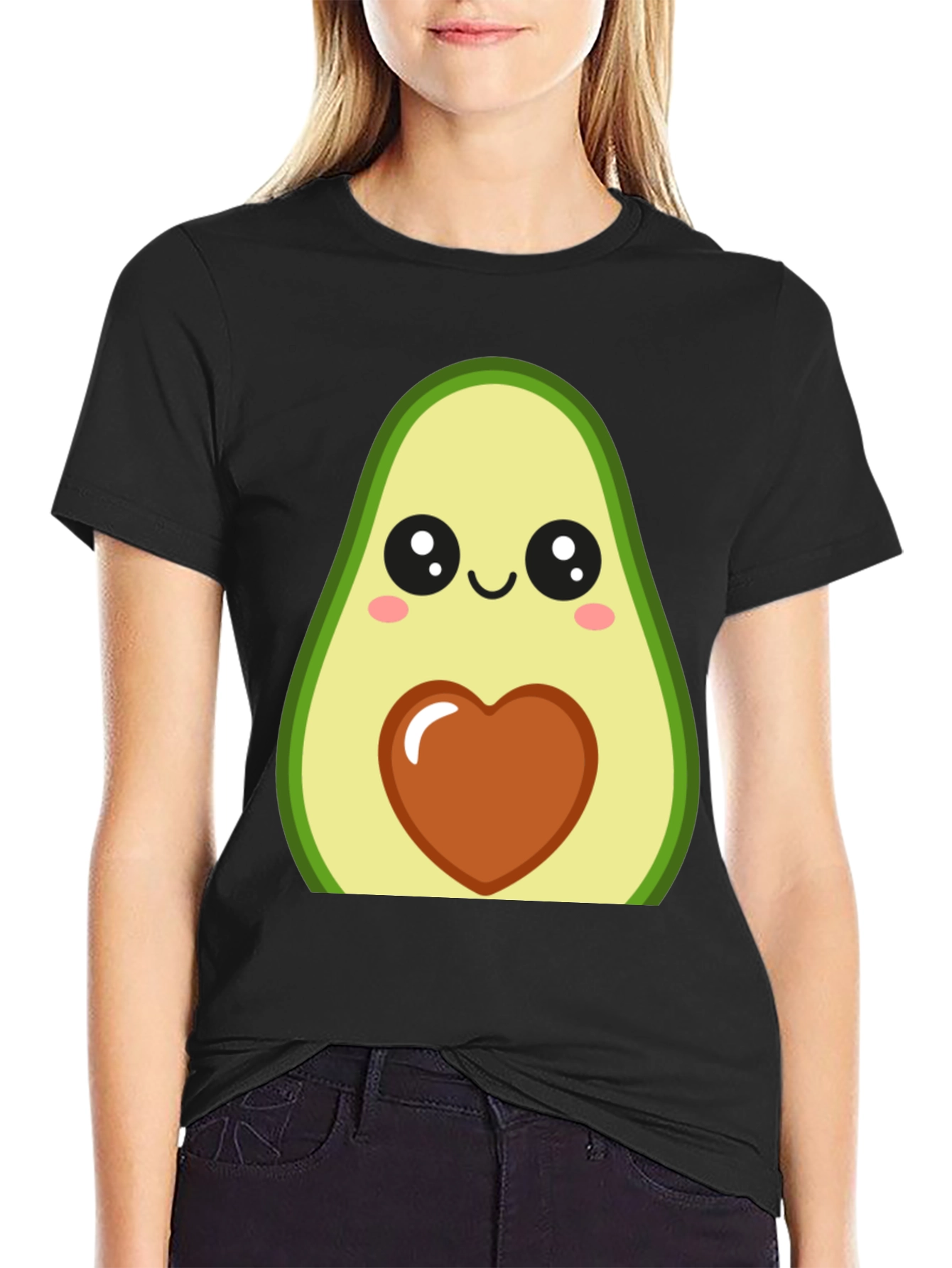 Cute Avocado Heart Graphic Black T-Shirt