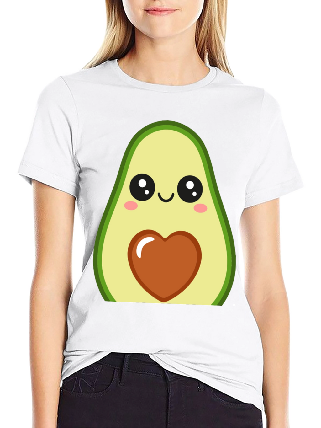 Cute Avocado Heart Graphic Black T-Shirt