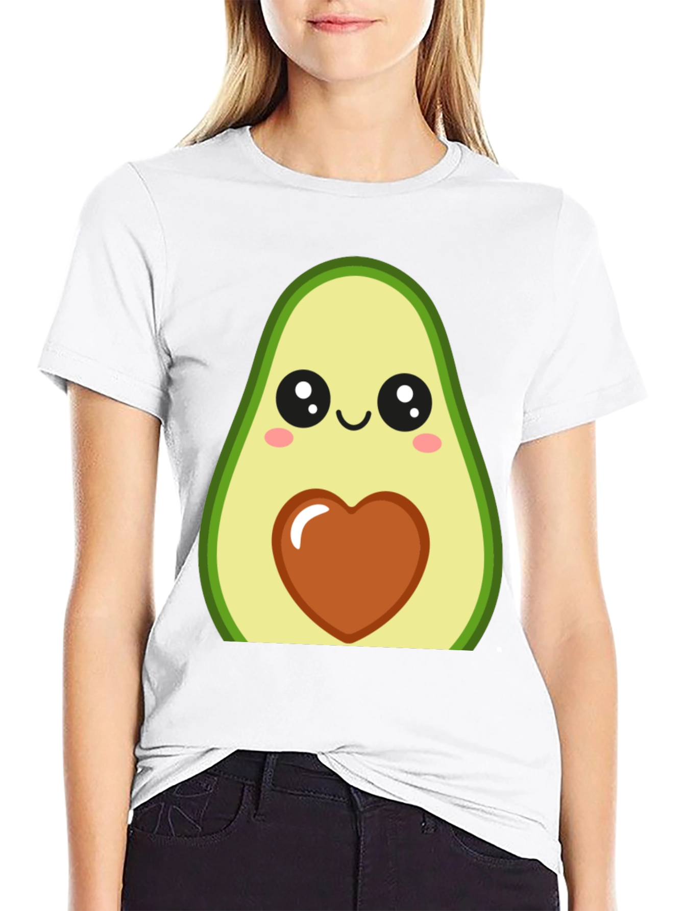 Cute Avocado Heart Graphic Black T-Shirt