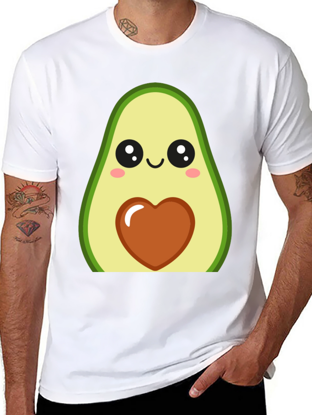 Cute Avocado Heart Graphic Black T-Shirt