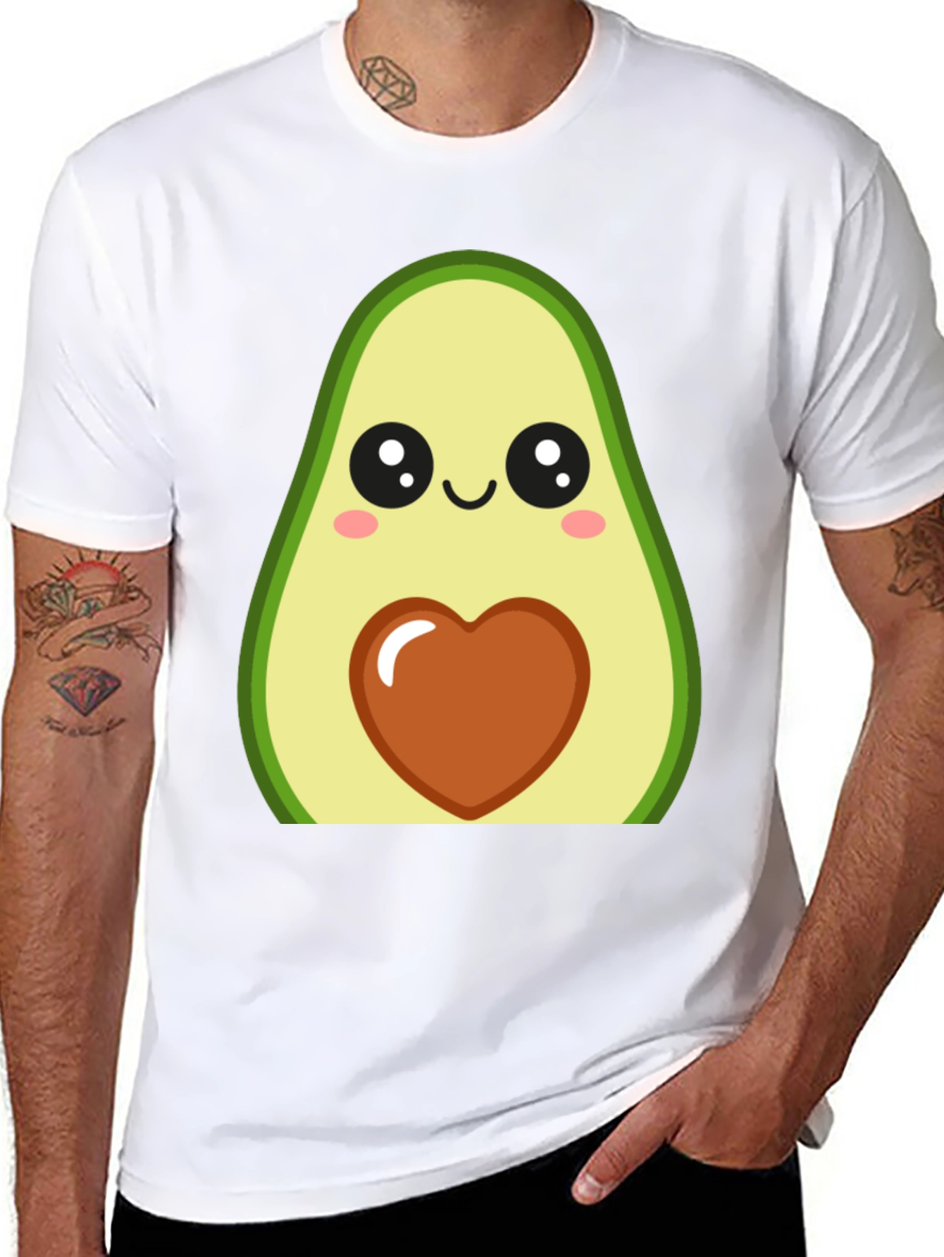 Cute Avocado Heart Graphic Black T-Shirt