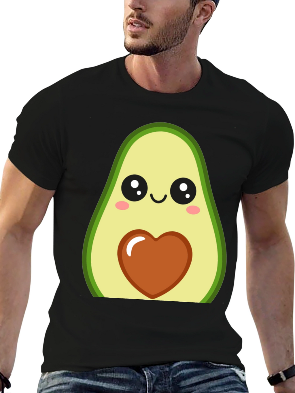 Cute Avocado Heart Graphic Black T-Shirt