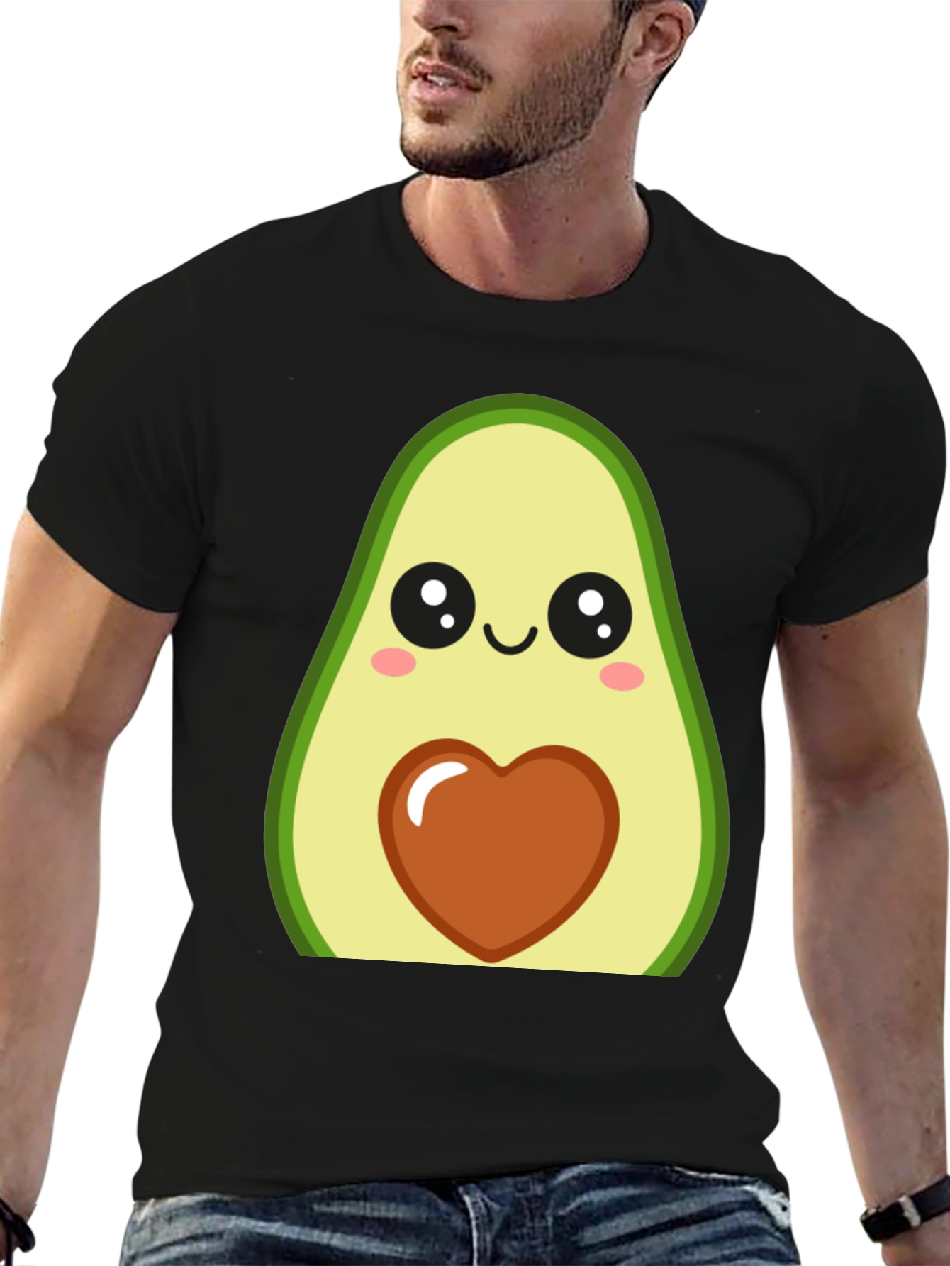Cute Avocado Heart Graphic Black T-Shirt