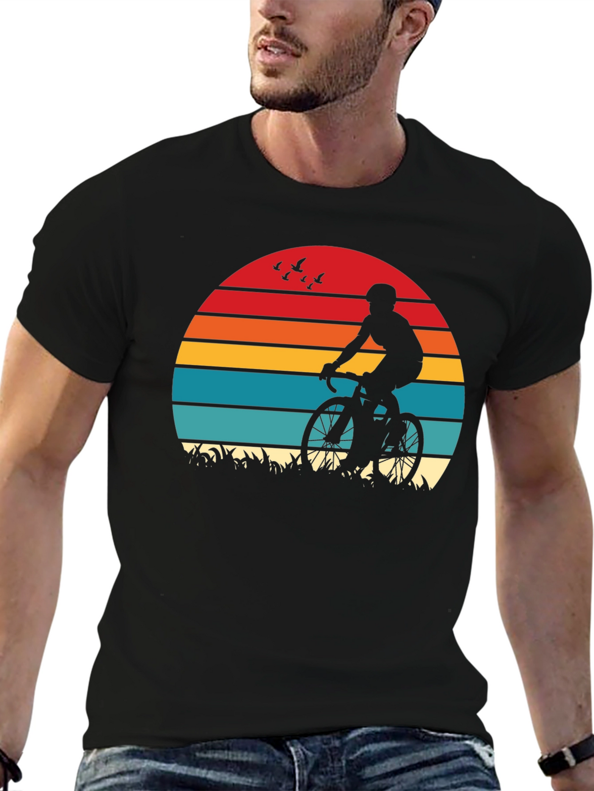 Cyclist Sunset Graphic T-Shirt