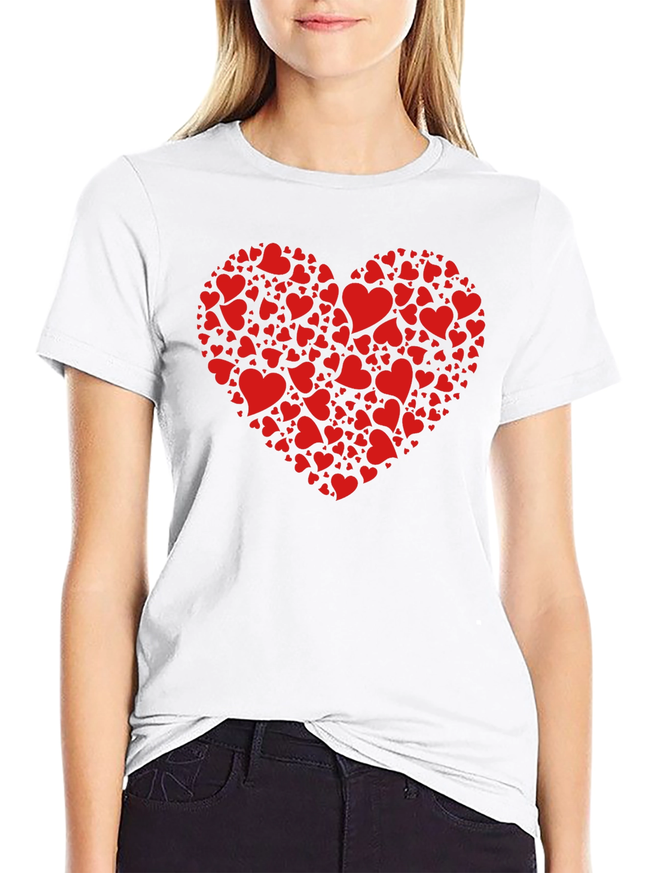 Heart Pattern Black T-Shirt