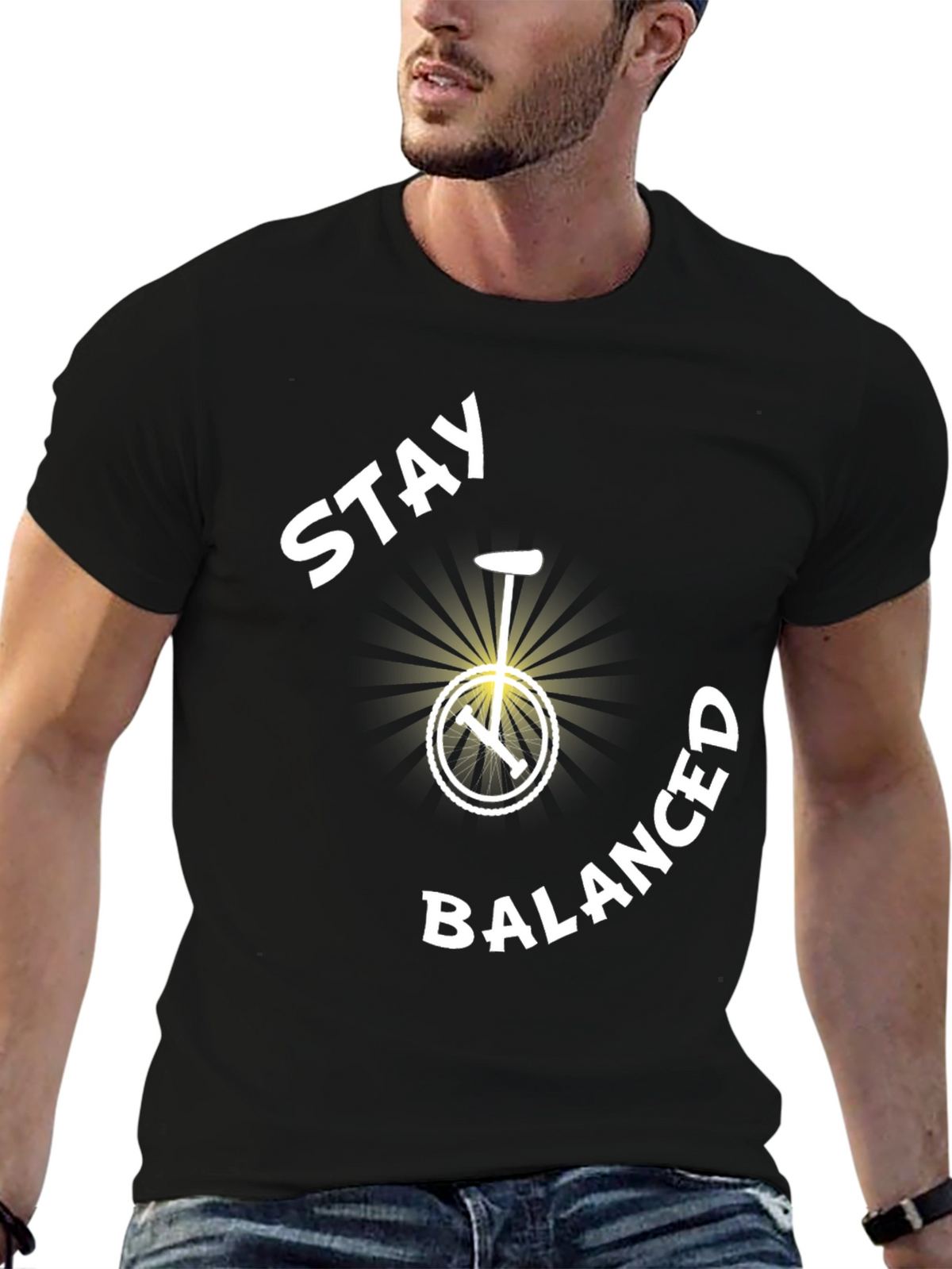 Stay Balanced Unicycle T-Shirt - Black Cotton Tee