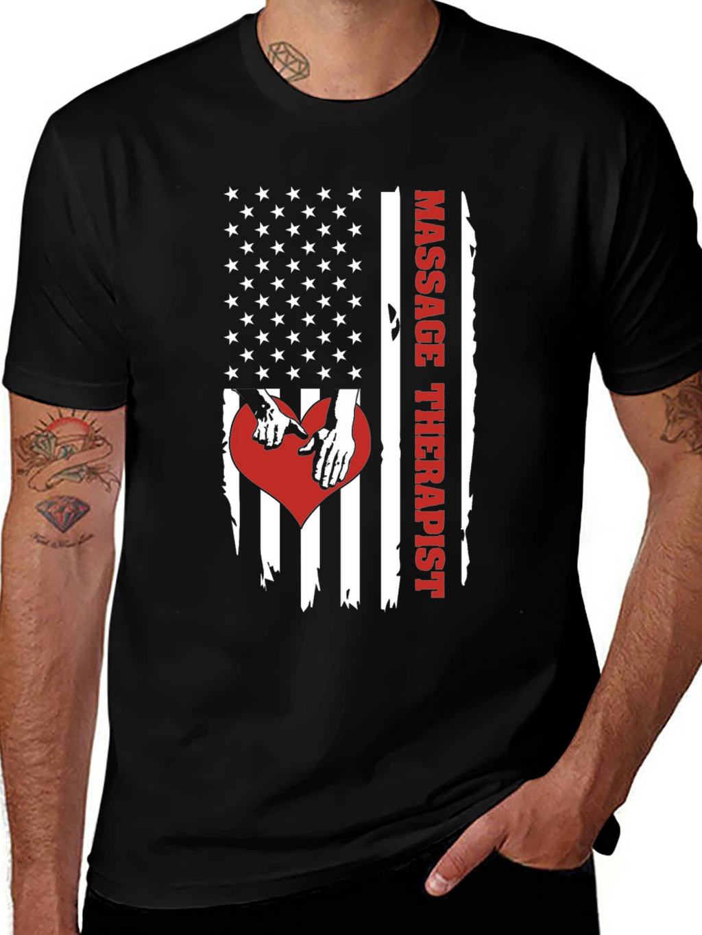 Massage Therapist American Flag Graphic T-Shirt