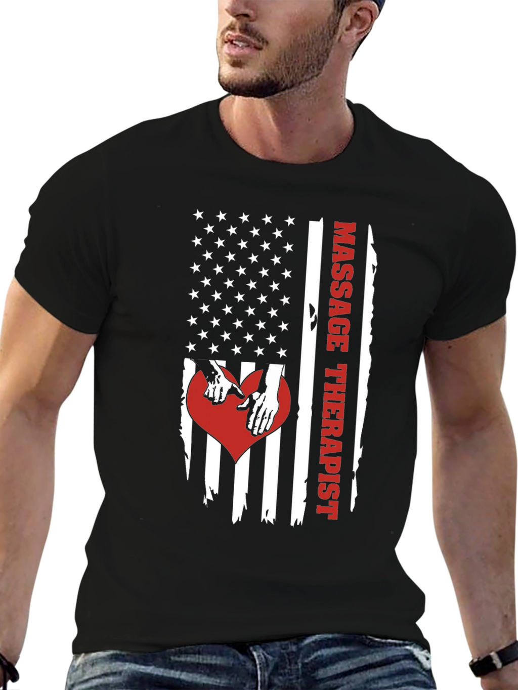Massage Therapist American Flag Graphic T-Shirt