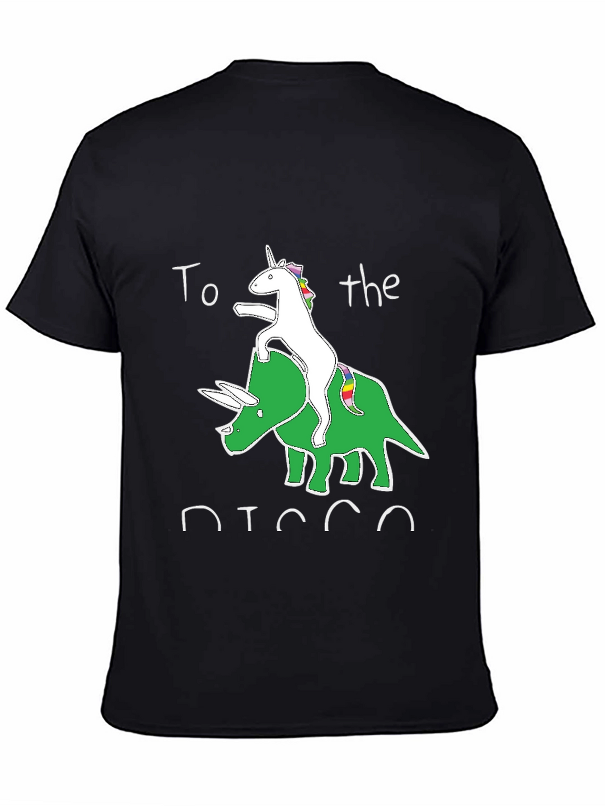 Unicorn Riding Triceratops Black Graphic T-Shirt